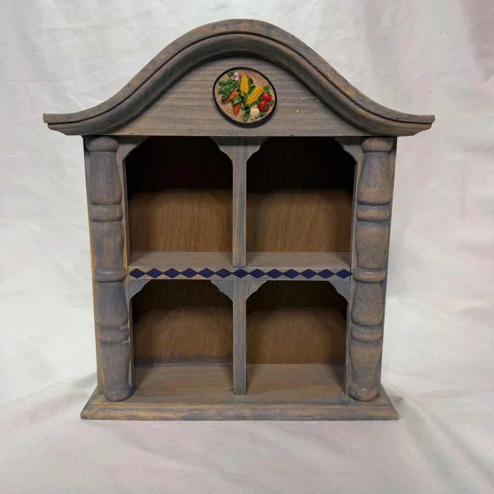 Vintage‎ Wooden Curio Cabinet Wall Hanging Display Shelf Gray Brown